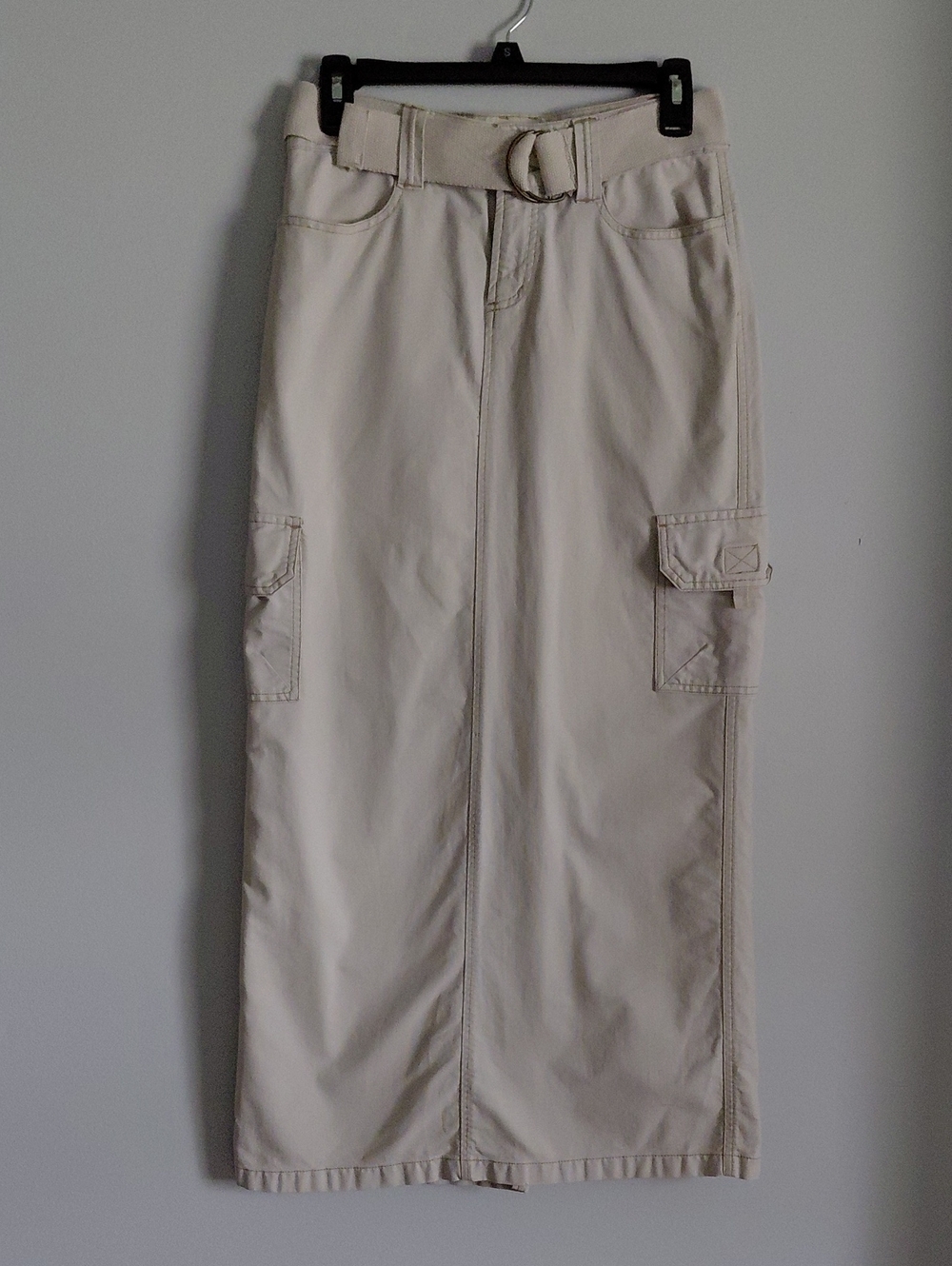 Vintage Y2K 90s Maurices Khaki Cargo Utility Belted Maxi Skirt Gorpcore Cotton